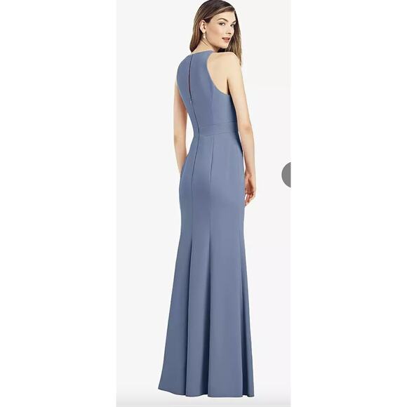 After Six Dress Womens 8R Larkspur Blue V Neck Keyhole Crepe Trumpet Gown 6821 - Picture 2 of 10